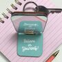 Pink And Teal Mirror Keyring And Uplifting Note, thumbnail 2 of 3