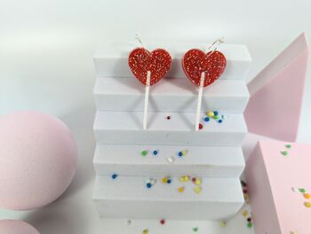 Heart Lollipop Earrings Acrylic Sterling Silver Hoops, 6 of 10