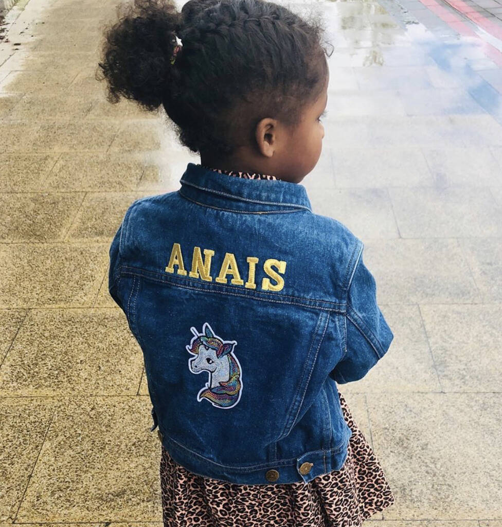 Kids Personalised Denim Jacket Special Sparkly Unicorn, 1 of 9