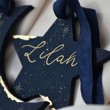Personalised Star Or Moon Christmas Name Ornament, 7 of 7