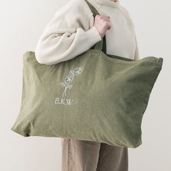 Embroidered Birth Flower Oversized Washed Tote Bag, 3 of 5