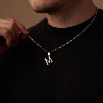 Silver Initial Pendant, Hammered Pendants, Letter Pendant, Pendant Chains, 2 of 10