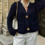 Navy Crop Cardigan Gold Buttons, thumbnail 3 of 3