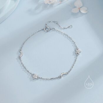 Sterling Silver Cz Moon And Star Motif Bracelet, 2 of 12