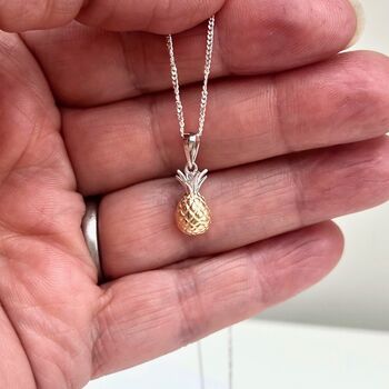 Sterling Silver And Rose Gold Plated Pineapple Necklace, 4 of 8