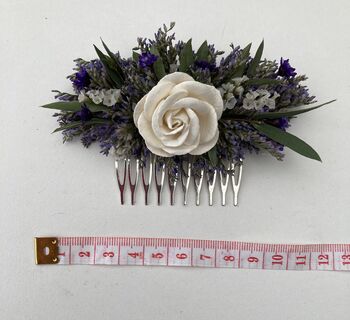 Dried Flower White And Purple Hair Comb, 2 of 5