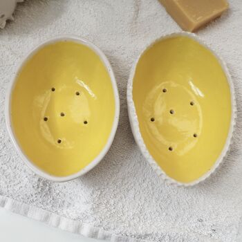 Handmade Yellow Pottery Oval Soap Dish, 2 of 7