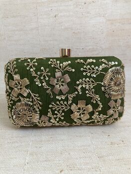 Green Handcrafted Raw Silk Rectangular Clutch Bag, 3 of 9