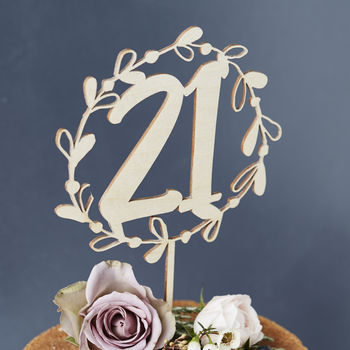 Personalised Floral Number Birthday Wooden Cake Topper, 2 of 4