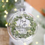 First Christmas As Mr And Mrs Wreath Glass Bauble, thumbnail 3 of 5