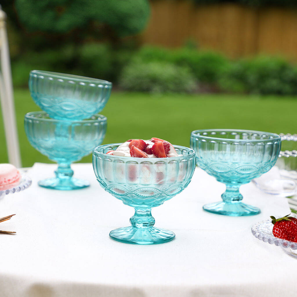 Set Of Four Frozen Blue Dessert Bowls By Dibor