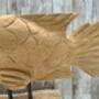 Large 30cm Hand Carved Carp Fish On Stand – Teak Root Ornament Sculpture, thumbnail 8 of 9
