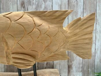 Large 30cm Hand Carved Carp Fish On Stand – Teak Root Ornament Sculpture, 8 of 9