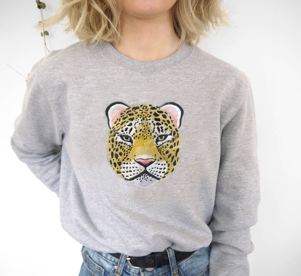 Grey Embroidered Leopard Jumper Oversized By Lint & Thread | notonthehighstreet.com