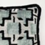 Modern, Oblong, Velvet, Ikat, Cushion With Black Silk Tassels Blue, Black And Silver Abstract Design, thumbnail 3 of 6
