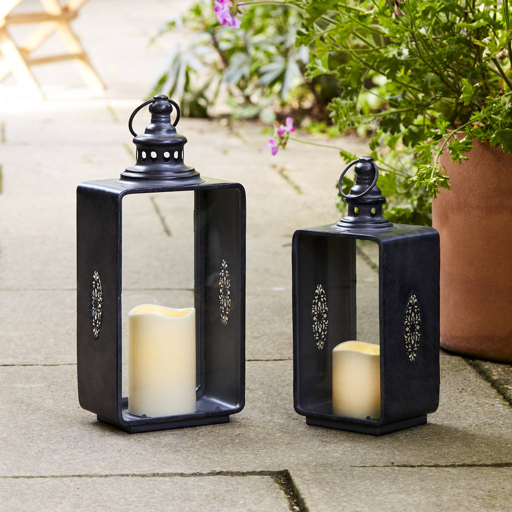 Set Of Two Grey Garden Lanterns By Lights4fun