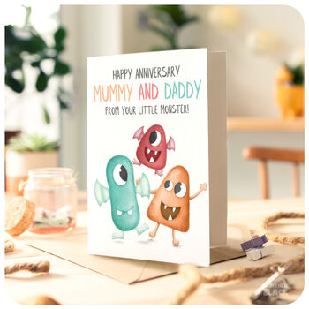 Little Monster Cute Funny Happy Anniversary Card For Mummy And Daddy Mum Dad From Son Daughter, 2 of 4