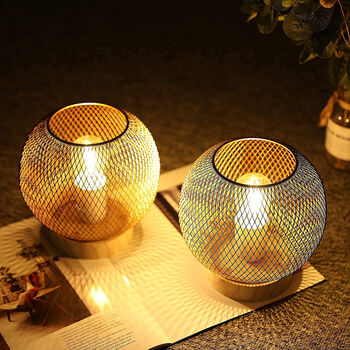 Set Of Two Table Lamps Bedside Mesh Battery Powered, 5 of 5