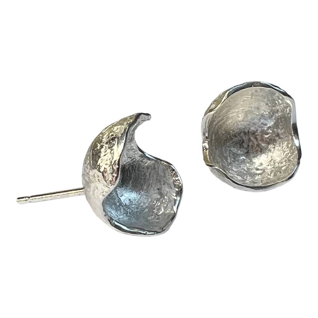 Organic Round Sterling Silver Stud Earrings By Sonja Bessant Jewellery