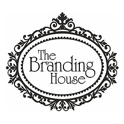 Showing the company name which is, The Branding House, displayed in a fancy oval shaped frame. The wording and frame logo are black 