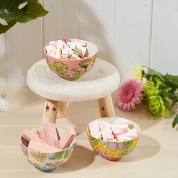 Set Of Three Bright Retro Floral Stoneware Bowls, 2 of 2