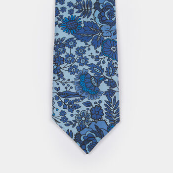 Mens Tonal Blues Bold Floral Print Slim Style Tie, 10 of 12