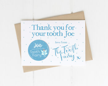 Personalised Tooth Fairy Card And Badge Blue, 8 of 8