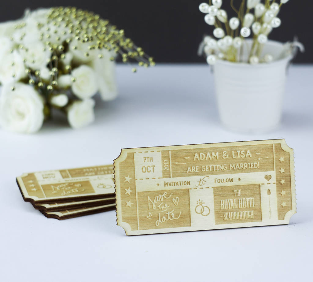 Personalised Wooden Ticket Save The Date By Metal Moments ...