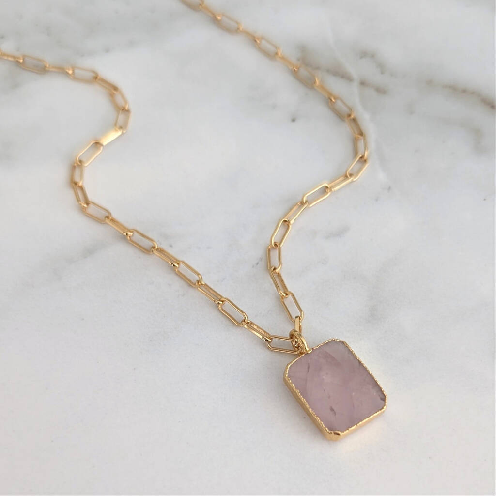 The Rectangle Rose Quartz Necklace, 1 of 9