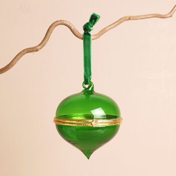 Green Glass Gold Secret Opening Bauble, 2 of 3