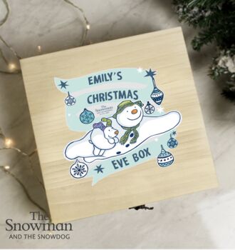 Personalised The Snowman And Snowdog Wooden Christmas Eve Box, 3 of 3