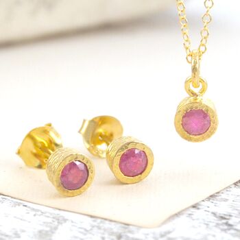 Ruby July Birthstone 18kt Gold Plated Silver Pendant, 3 of 7