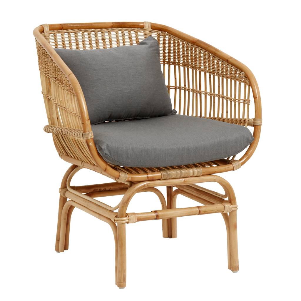 Natural Rattan Armchair With Grey Cushions By Out There Interiors
