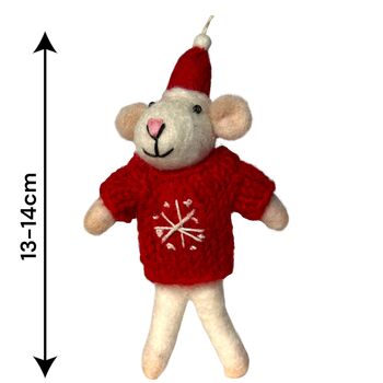 Felt Mouse In Hand Knit Snowflake Jumper Tree Decor, 2 of 3