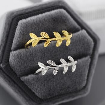 Sterling Silver Olive Branch Leaf Ring, 6 of 12