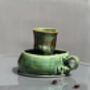 Handmade Porcelain Espresso Cup And Saucer Green Glaze With Sculptural Details, thumbnail 7 of 7