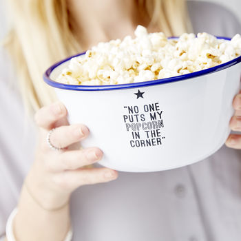 Personalised Movie Quote Enamel Popcorn Bowl, 2 of 3