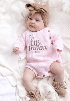 Little Bunny Embroidered Personalised New Baby Romper Three Colours Available, 3 of 12