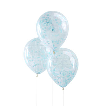 Pack Of Five Blue Confetti Filled Party Balloons, 2 of 3