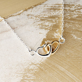 Linked Hearts Necklace Sterling Silver And Gold, 2 of 10