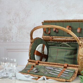Green Tweed Picnic Hamper For Two, 5 of 5