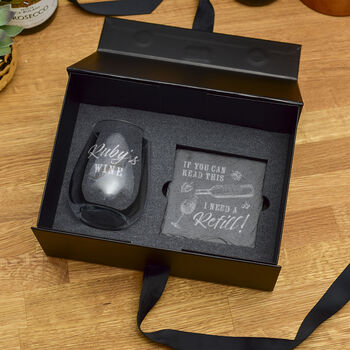 Gift Boxed 'I Need A Refill' Wine Glass And Coaster Set, 4 of 4