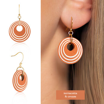 Geometric Circular Earrings • Gold Plated Sterling Silver Hooks • Available In Five Colours, 3 of 8