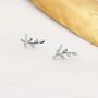 Olive Branch Leaf Stud Earrings In Sterling Silver, thumbnail 4 of 10