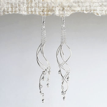 Sterling Silver Dangly Dancing Waves Earrings, 2 of 3