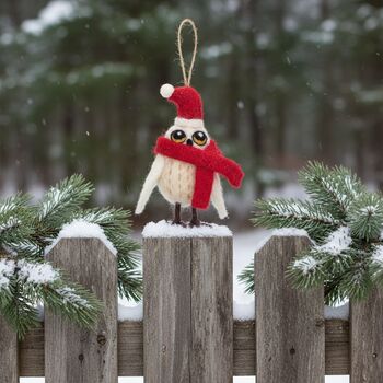 Handmade Felt Snowy The Owl Decoration, 4 of 4