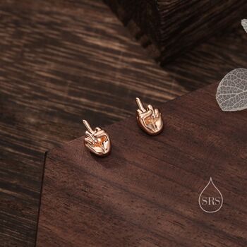 Middle Finger Stud Earrings In Sterling Silver, 3 of 11