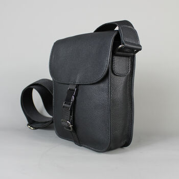 Black Leather Crossbody Flight Bag With Gunmetal Zip, 7 of 10