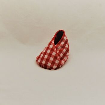 Red Gingham Fabric Eco Baby Shoes, Baby's Gift, 7 of 8