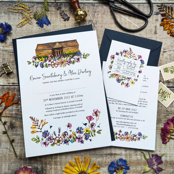 Pressed Flowers Venue Wedding Invitation Suite, 7 of 8